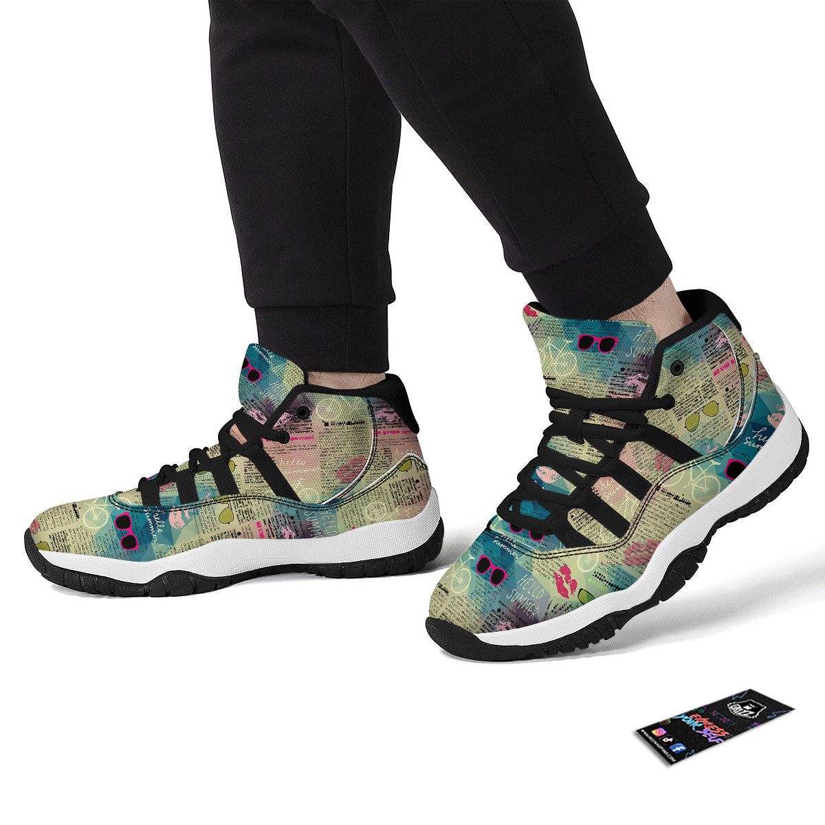 Pattern Print Newspaper Black Bball Shoes-grizzshop