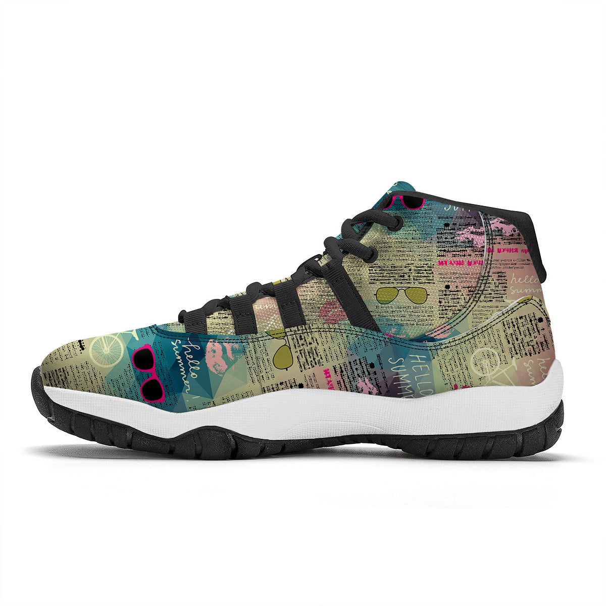 Pattern Print Newspaper Black Bball Shoes-grizzshop