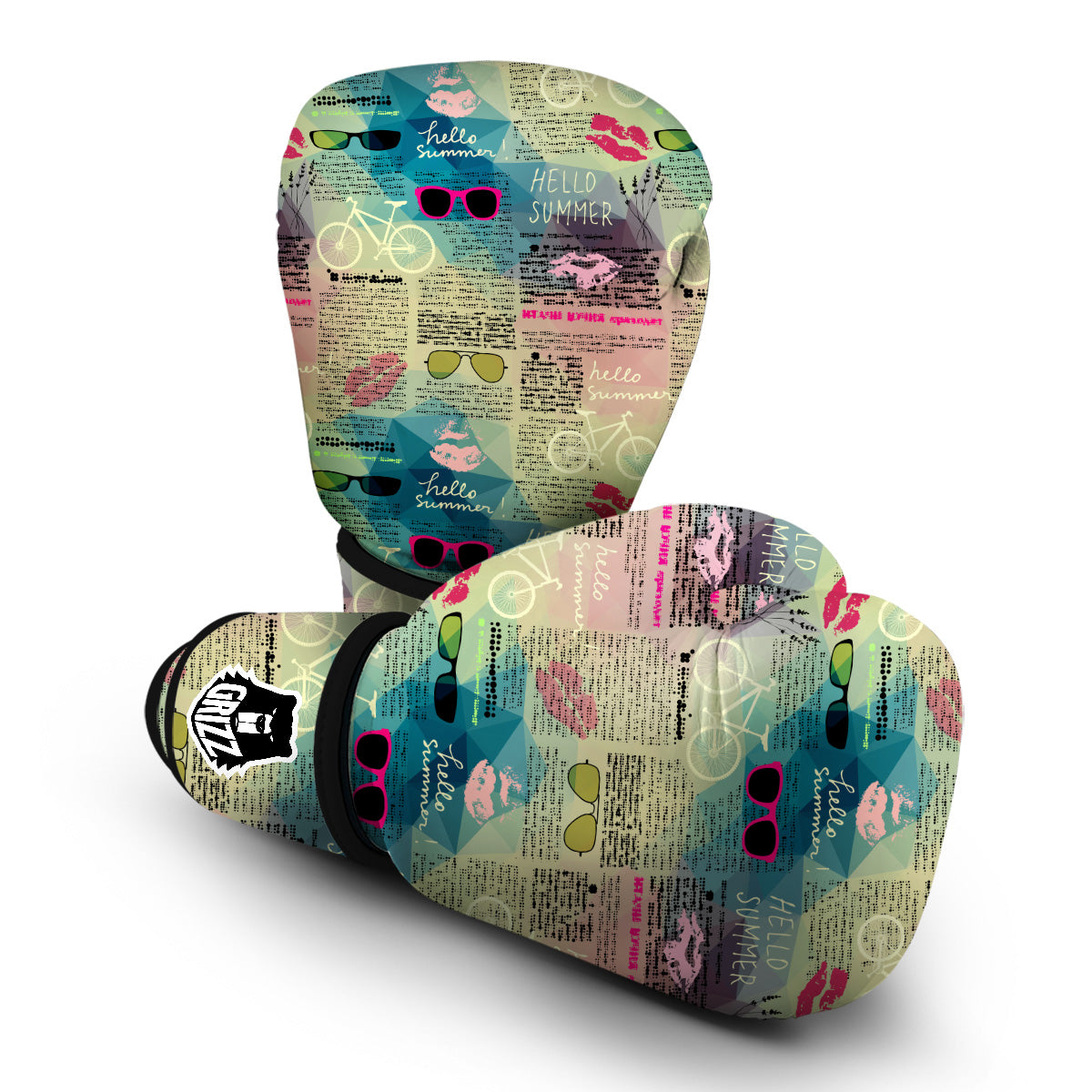 Pattern Print Newspaper Boxing Gloves-grizzshop
