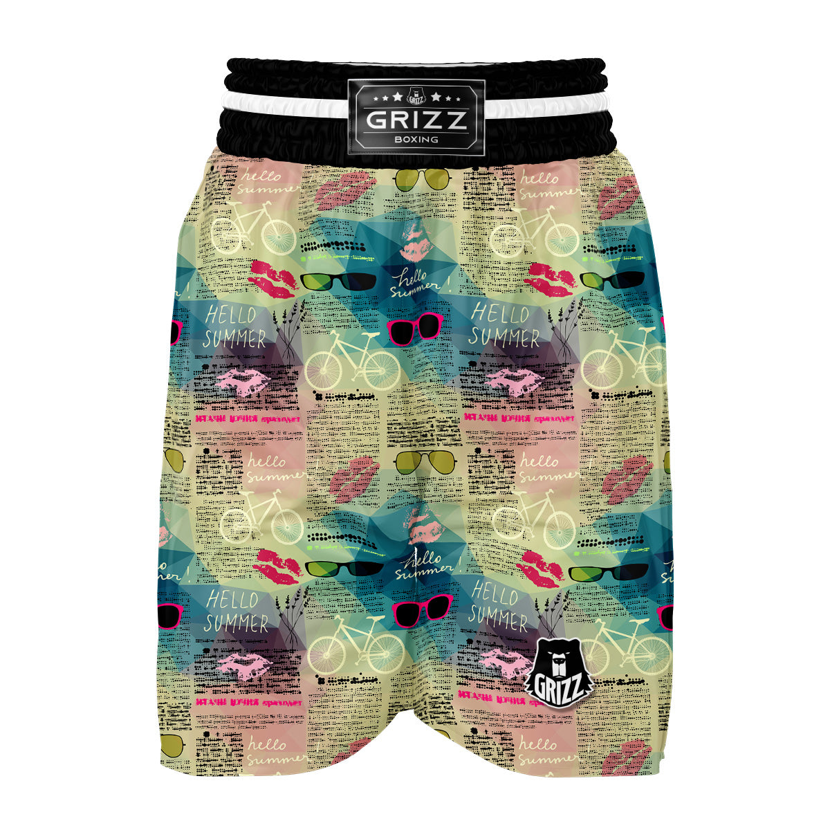Pattern Print Newspaper Boxing Shorts-grizzshop