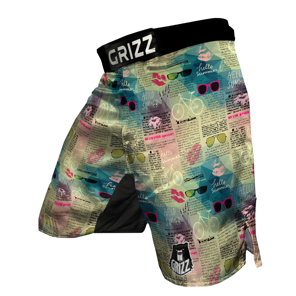Pattern Print Newspaper MMA Shorts-grizzshop