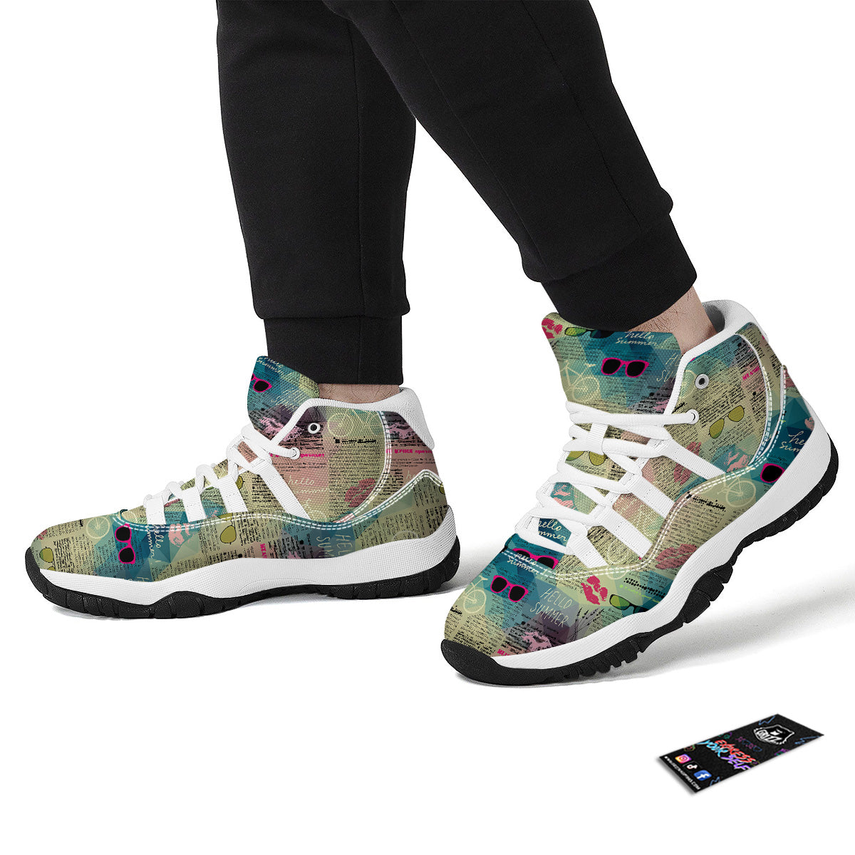 Pattern Print Newspaper White Bball Shoes-grizzshop