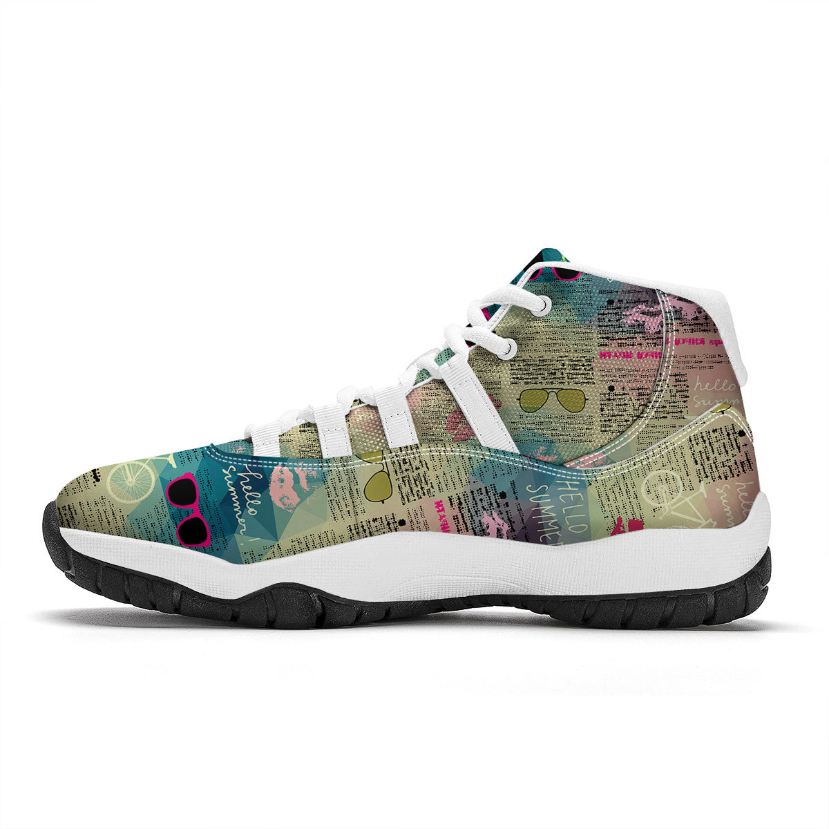 Pattern Print Newspaper White Bball Shoes-grizzshop