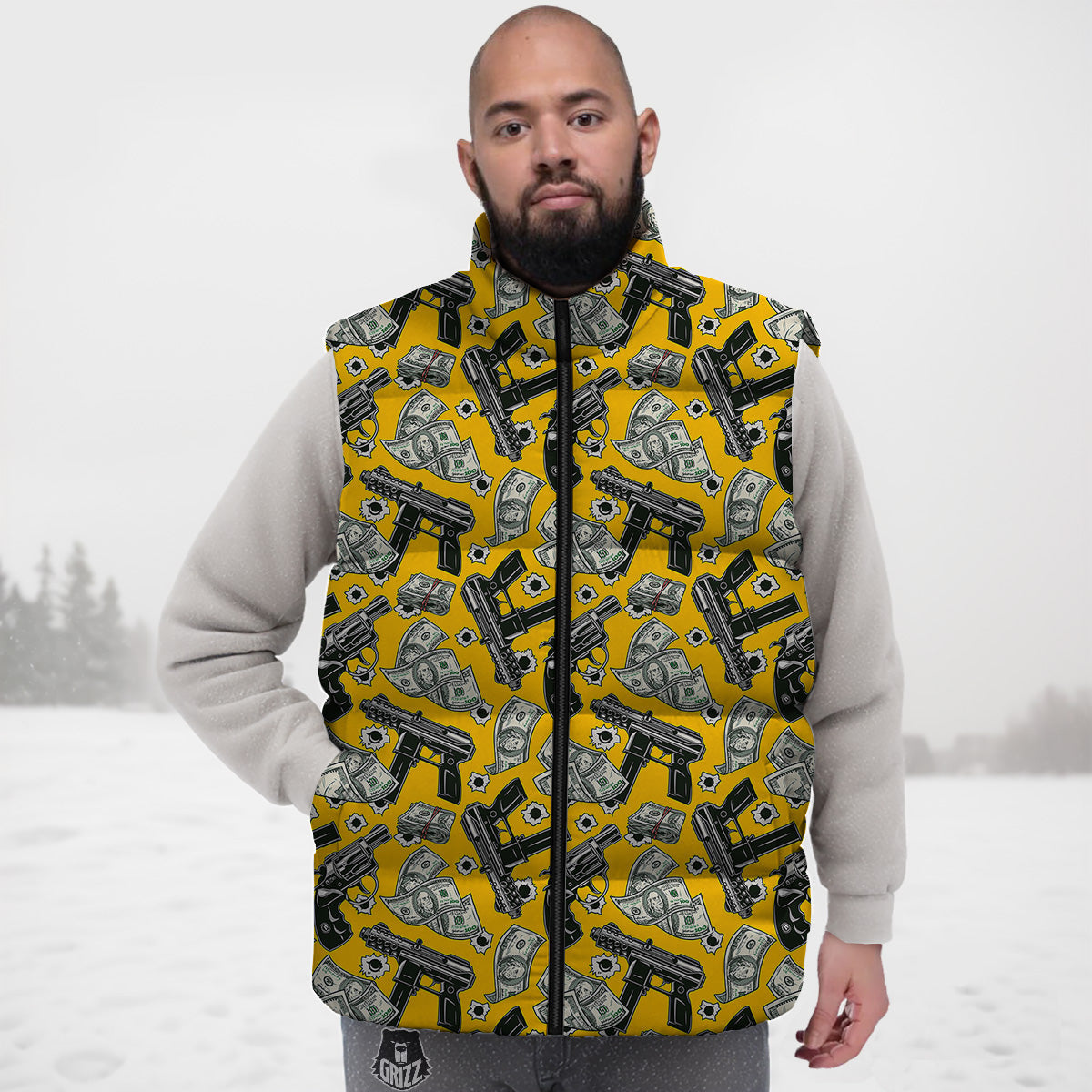 Pattern Print Owl Ornamental Down Vest-grizzshop