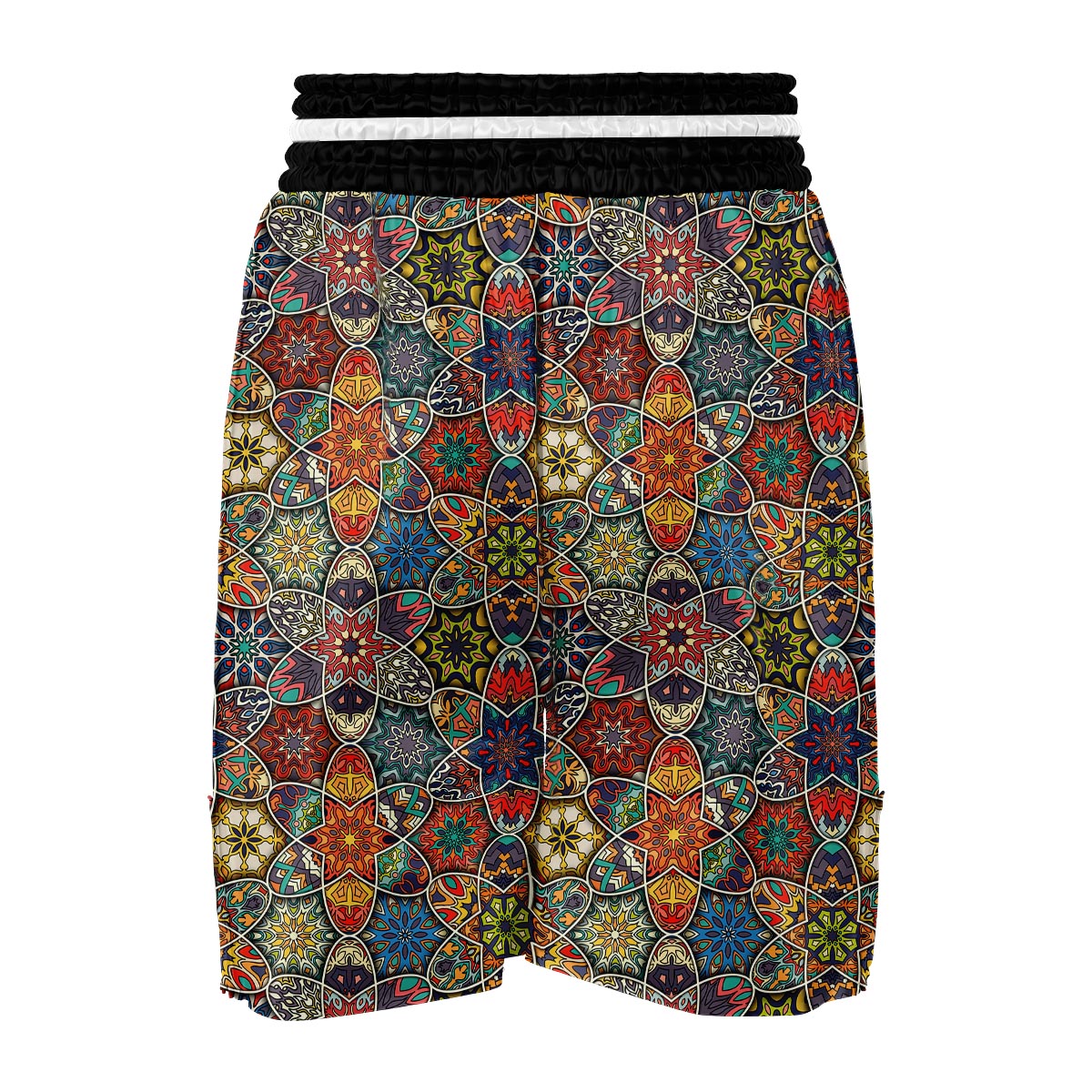 Pattern Print Patchwork Boxing Shorts-grizzshop