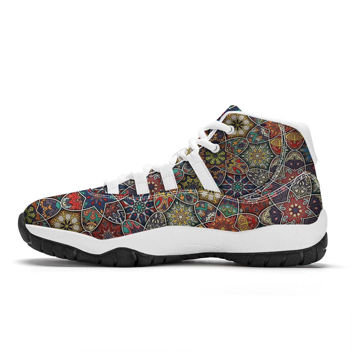 Pattern Print Patchwork White Bball Shoes-grizzshop
