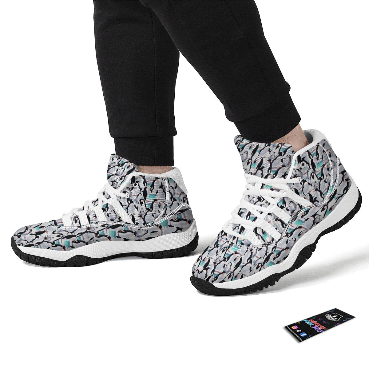 Pattern Print Penguin White Bball Shoes-grizzshop