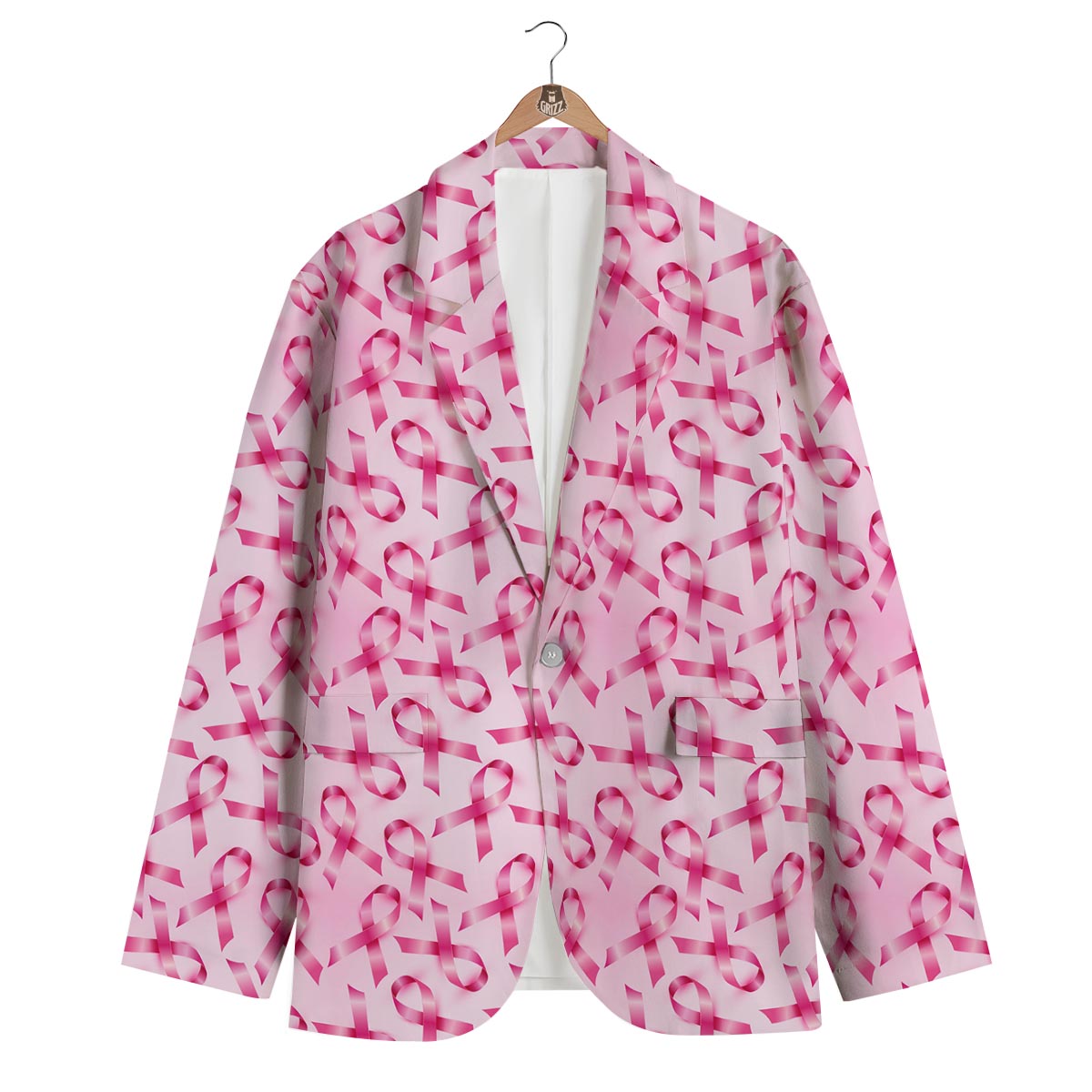 Pattern Print Pink Ribbon Breast Cancer Awareness Men's Blazer-grizzshop