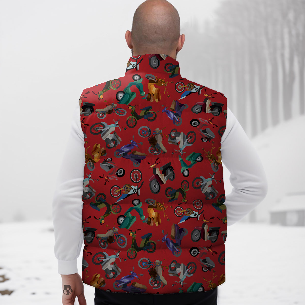 Pattern Print Pizza Down Vest-grizzshop