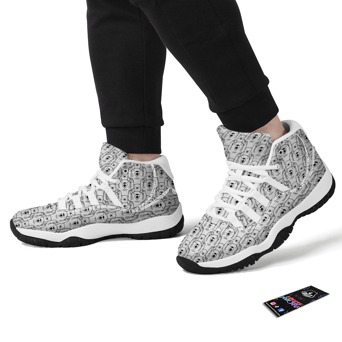 Pattern Print Polar Bear White Bball Shoes-grizzshop