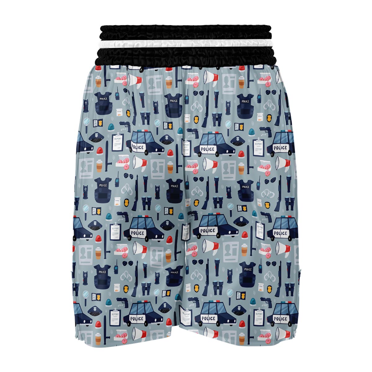Pattern Print Police Boxing Shorts-grizzshop