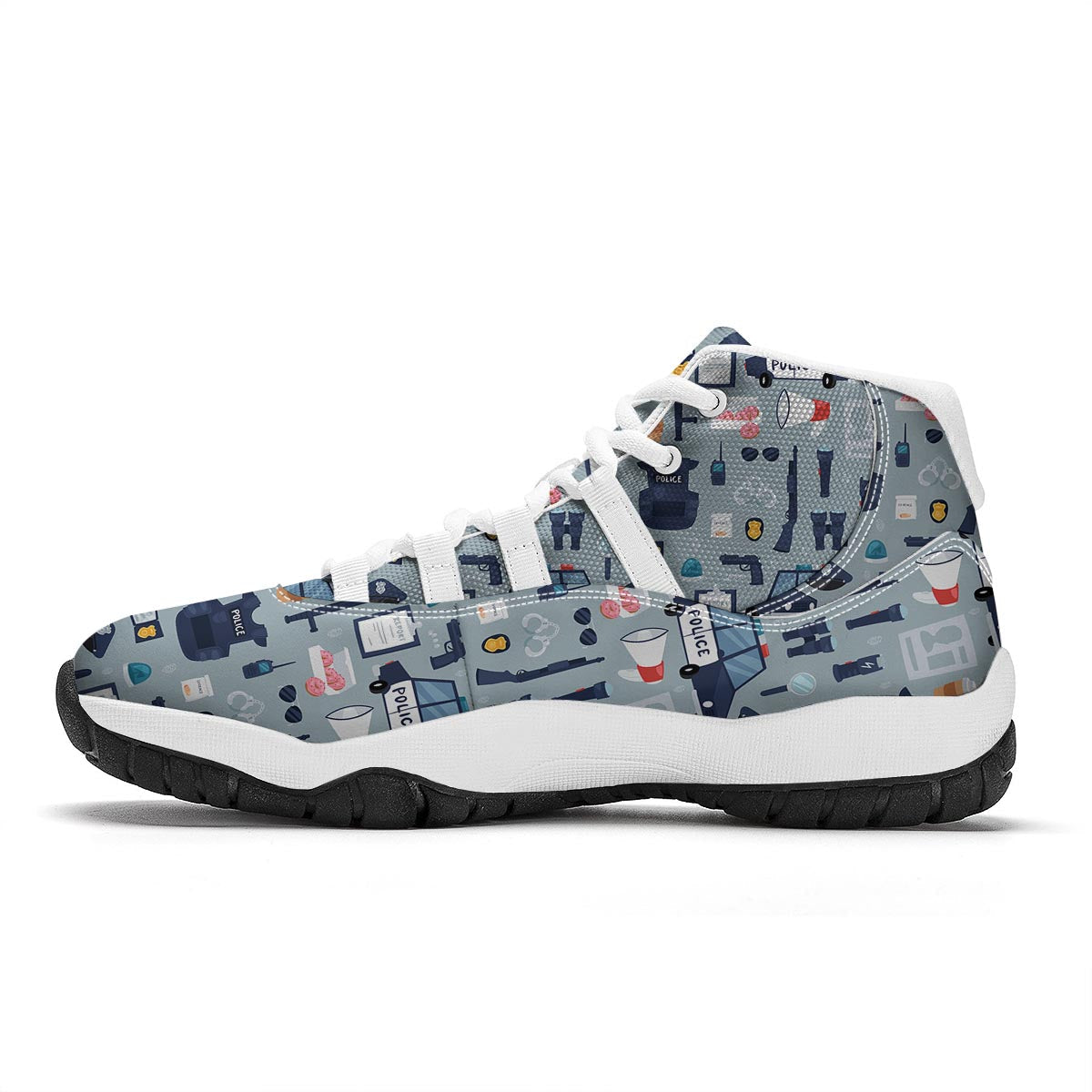 Pattern Print Police White Bball Shoes-grizzshop