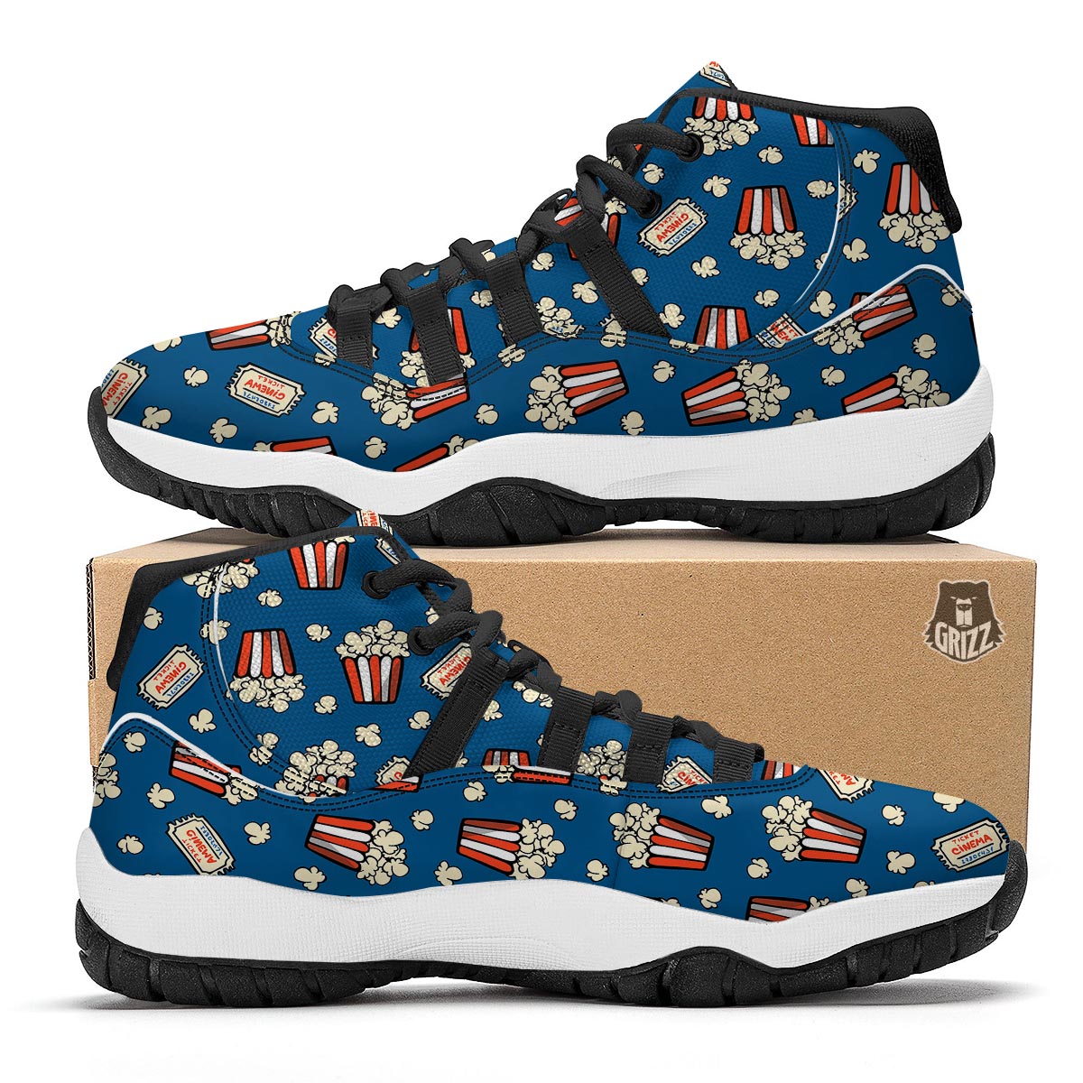 Pattern Print Popcorn Black Bball Shoes-grizzshop