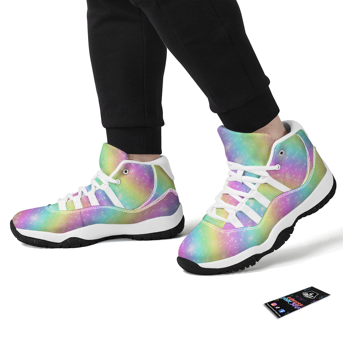 Pattern Print Rainbow Colorful White Bball Shoes-grizzshop