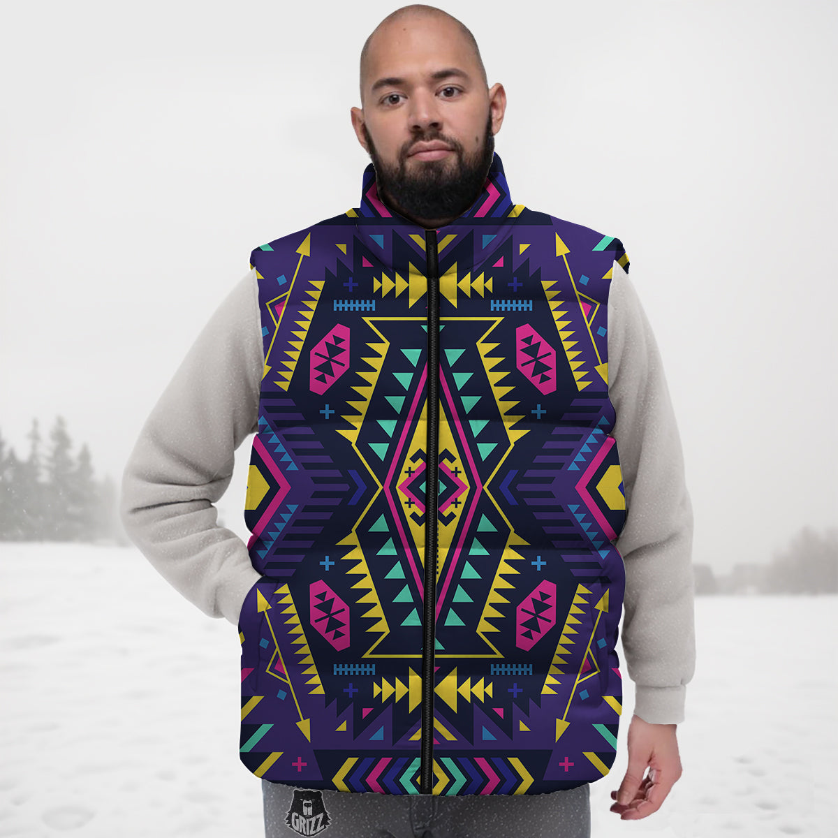 Pattern Print Robot Cyborg Down Vest-grizzshop