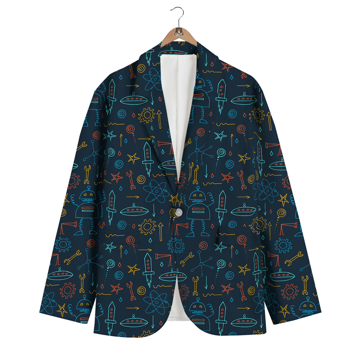 Pattern Print Robot Cyborg Men's Blazer-grizzshop