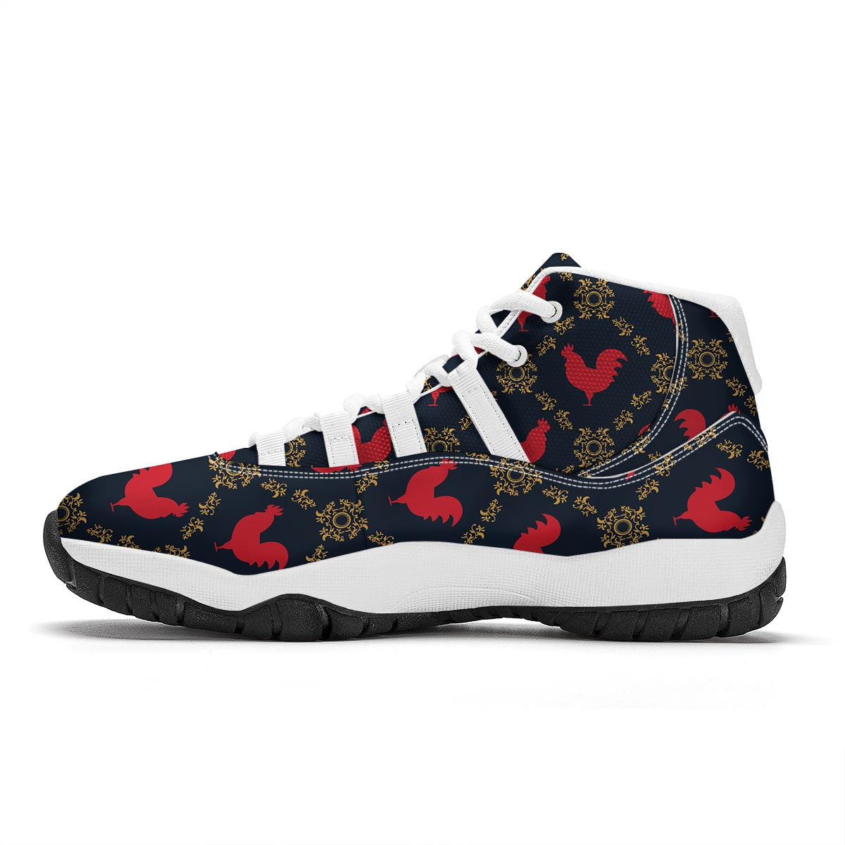 Pattern Print Rooster White Bball Shoes-grizzshop