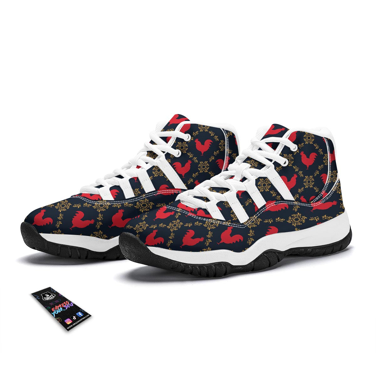 Pattern Print Rooster White Bball Shoes-grizzshop