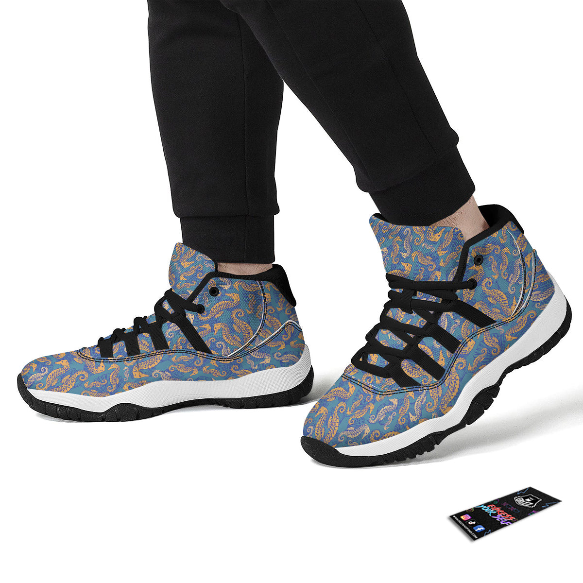 Pattern Print Seahorse Black Bball Shoes-grizzshop