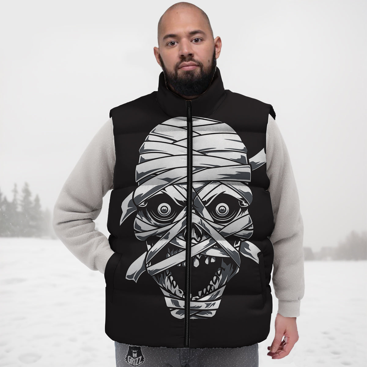 Pattern Print Seahorse Down Vest-grizzshop