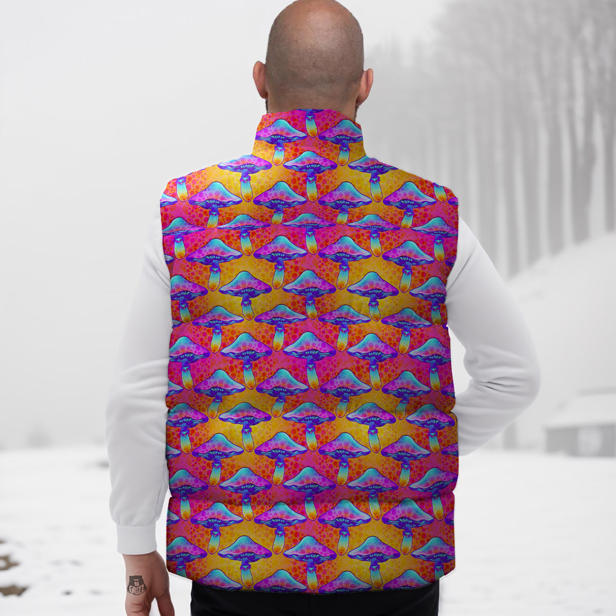 Pattern Print Shark Down Vest-grizzshop