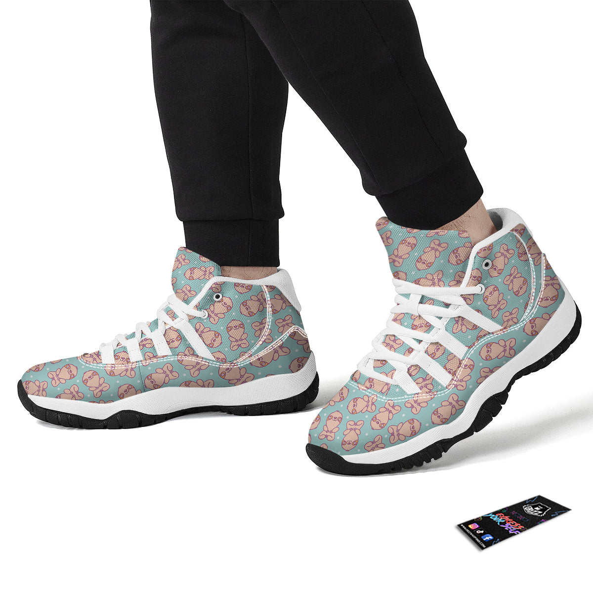 Pattern Print Sloth White Bball Shoes-grizzshop