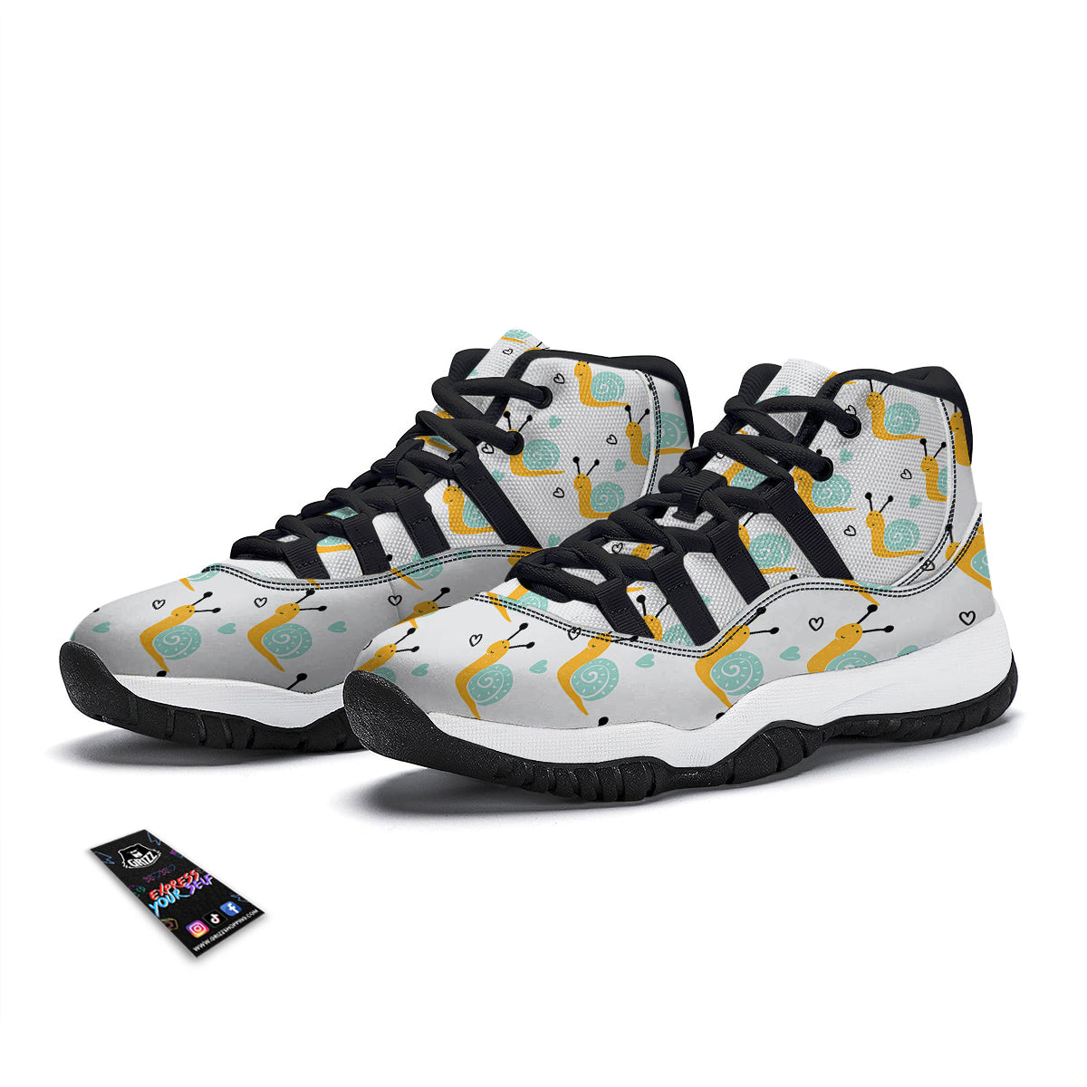Pattern Print Snail Black Bball Shoes-grizzshop
