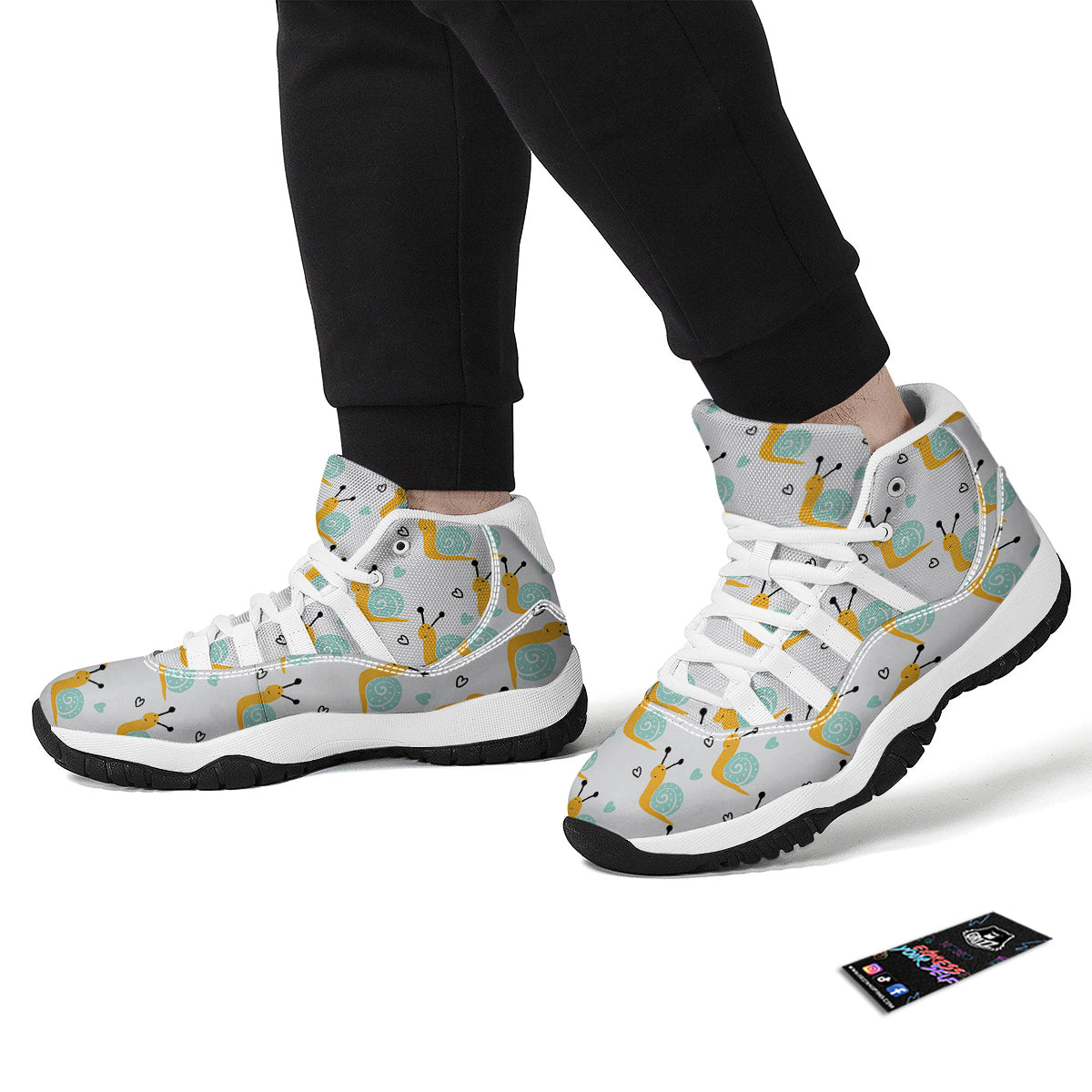 Pattern Print Snail White Bball Shoes-grizzshop