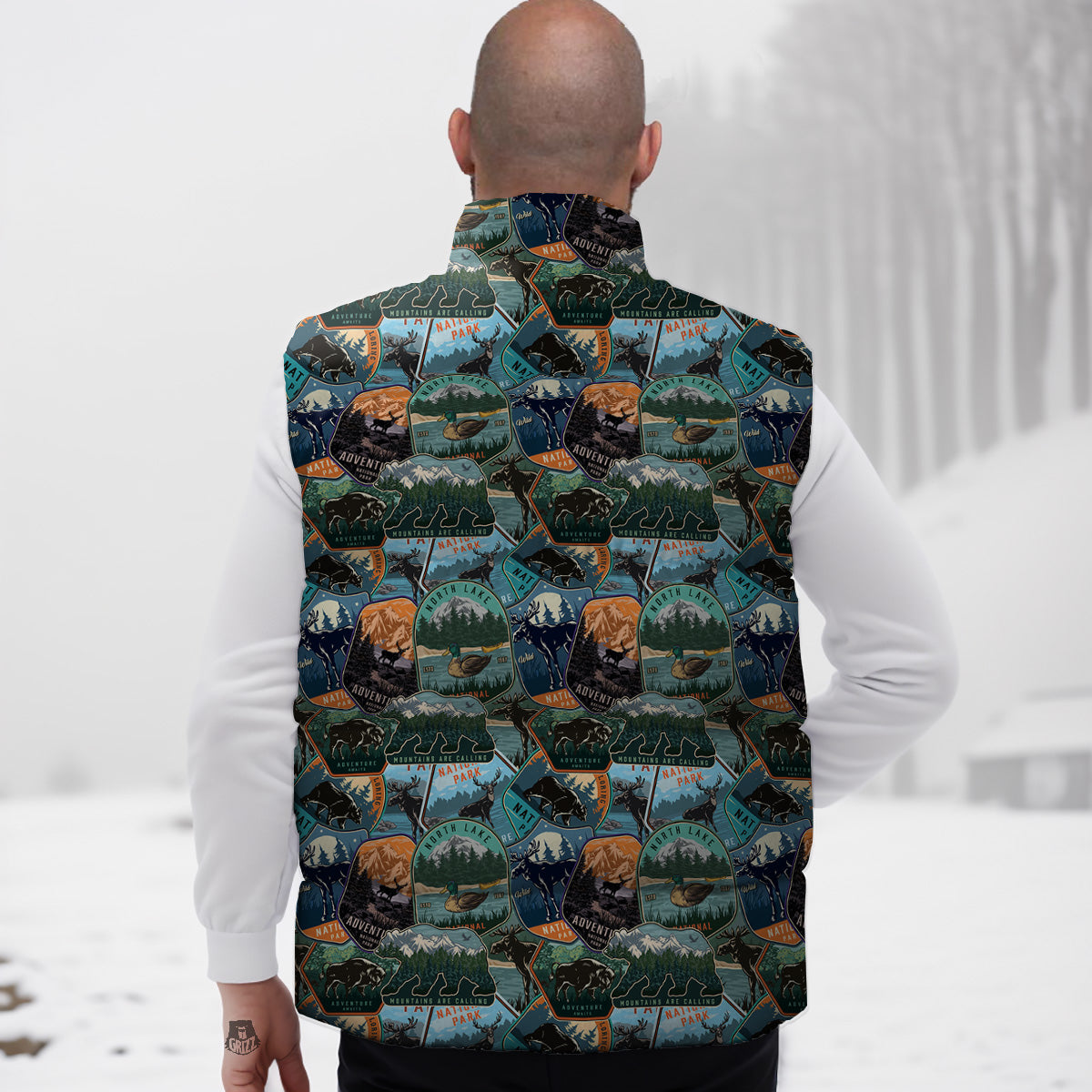 Pattern Print Soccer Down Vest-grizzshop