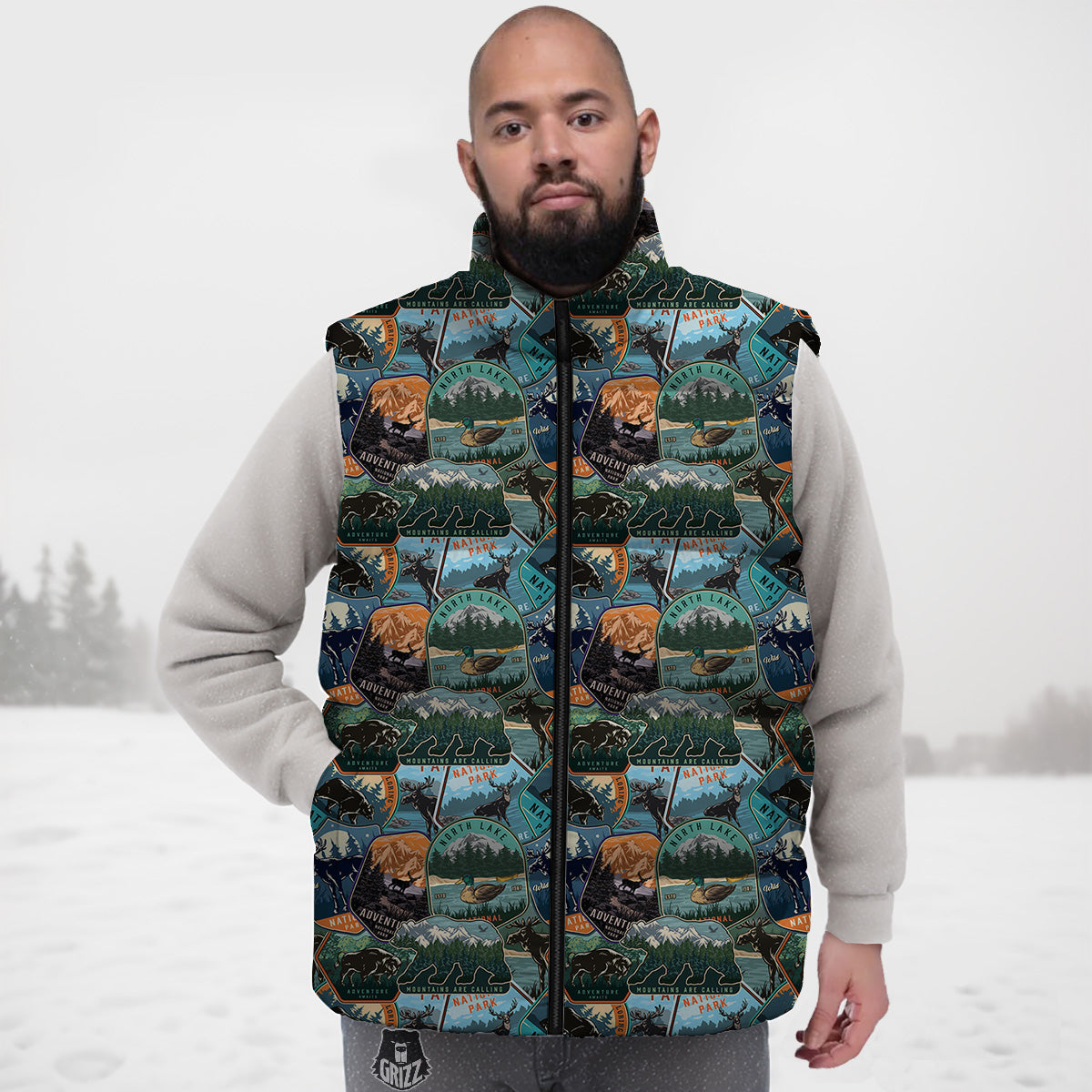 Pattern Print Soccer Down Vest-grizzshop