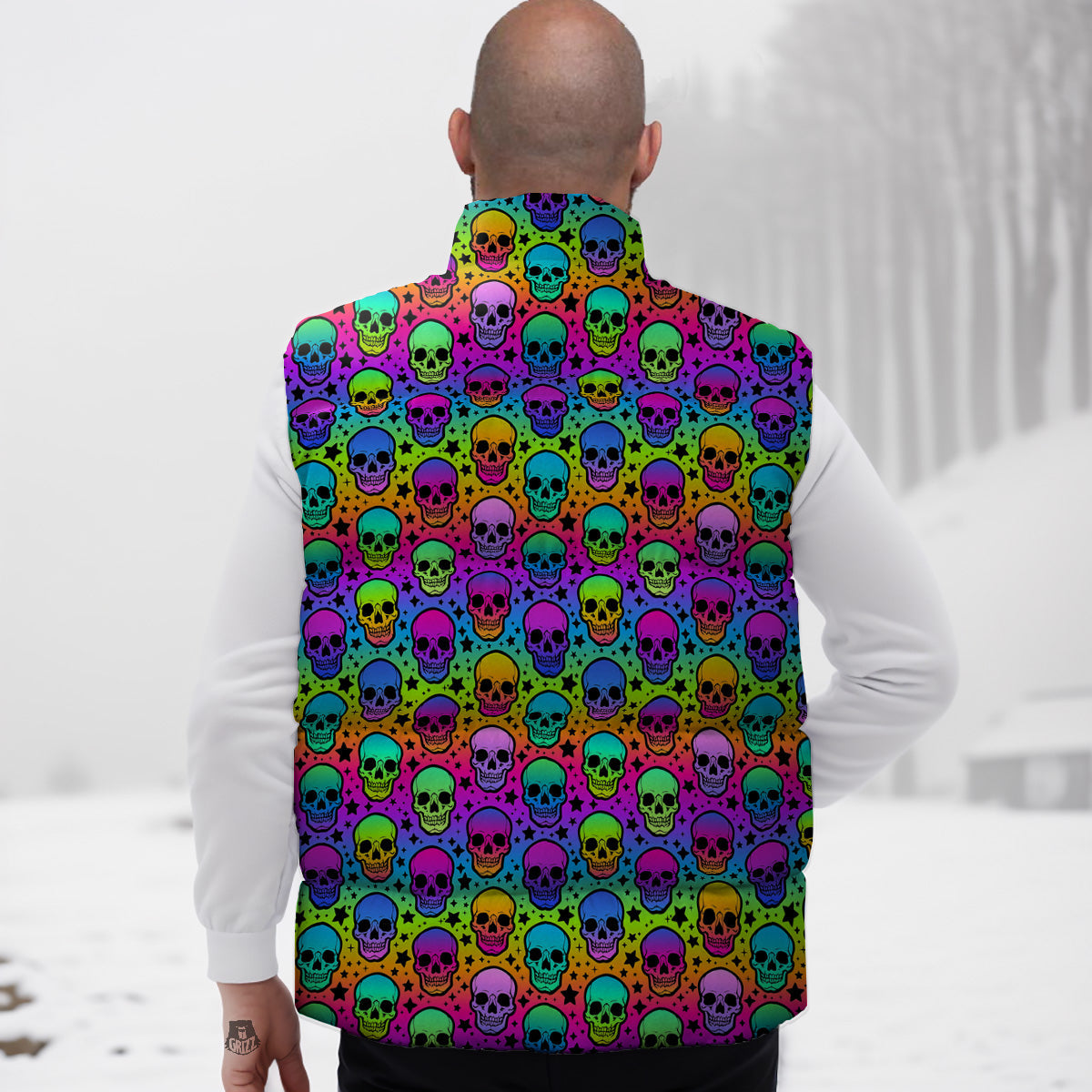 Pattern Print Steampunk Down Vest-grizzshop