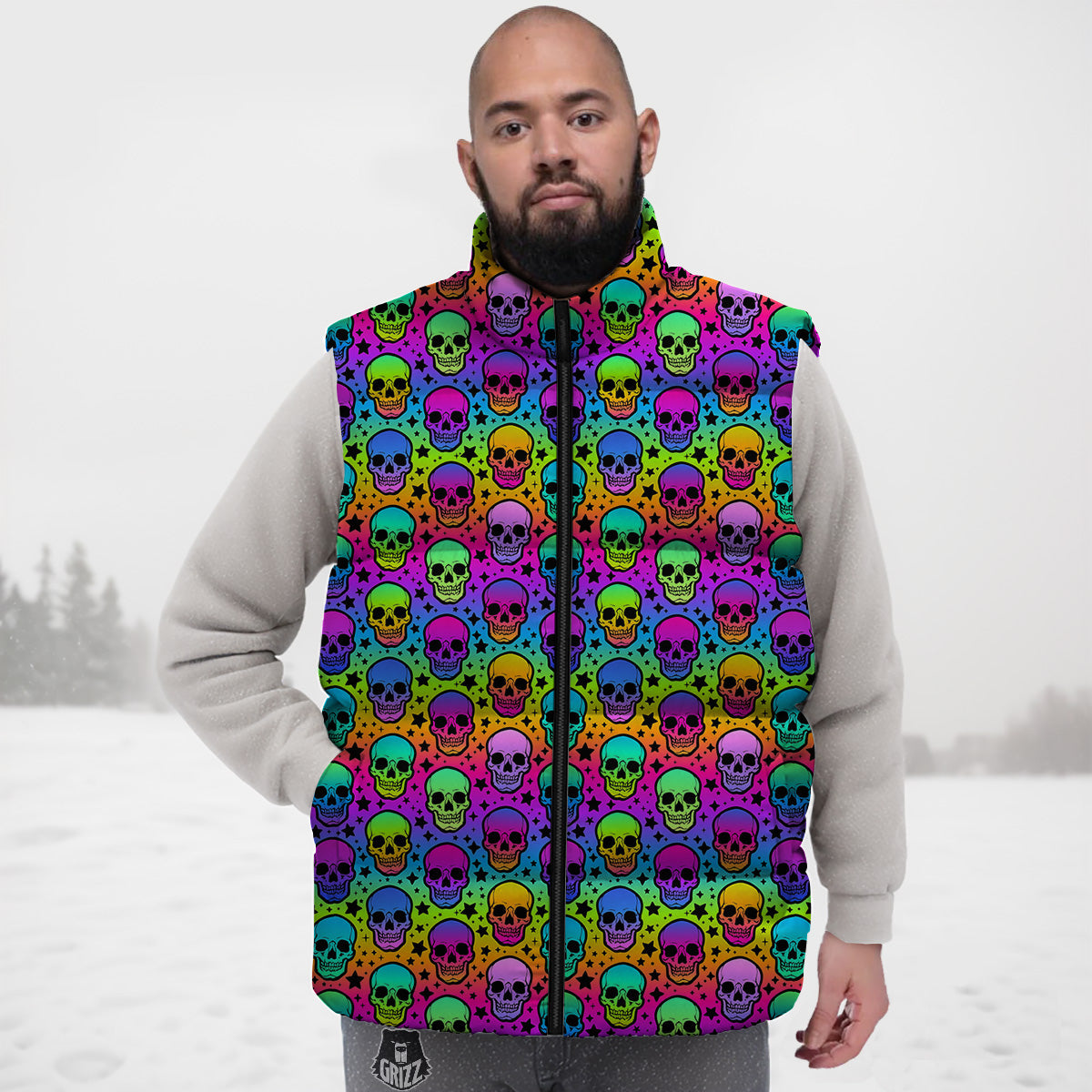 Pattern Print Steampunk Down Vest-grizzshop