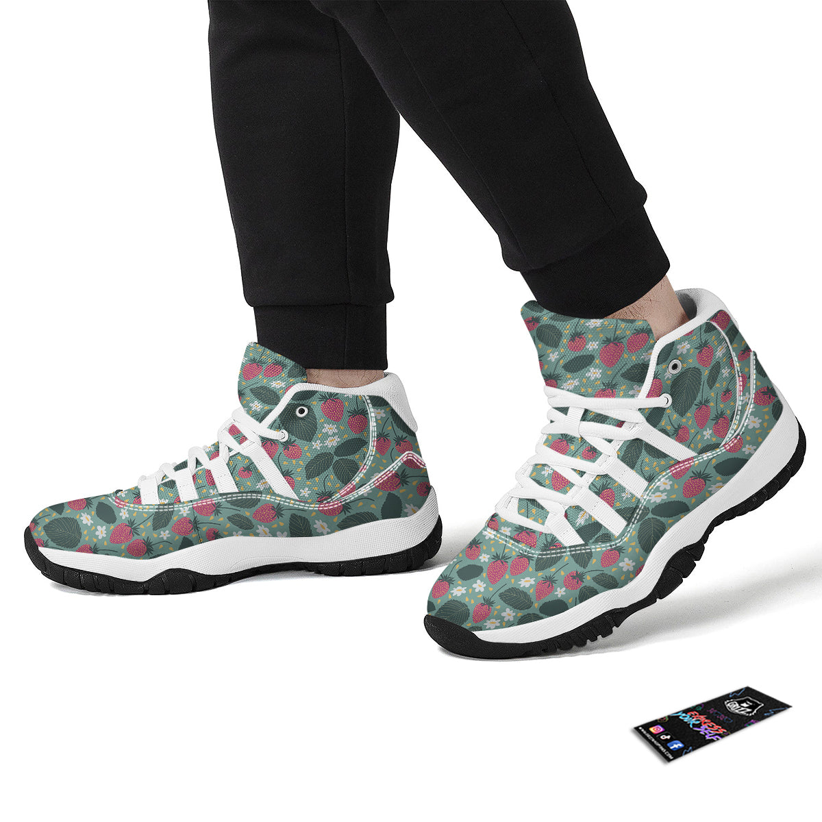 Pattern Print Strawberry White Bball Shoes-grizzshop