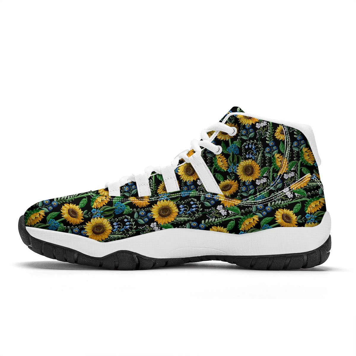 Pattern Print Sunflower Cartoon White Bball Shoes-grizzshop