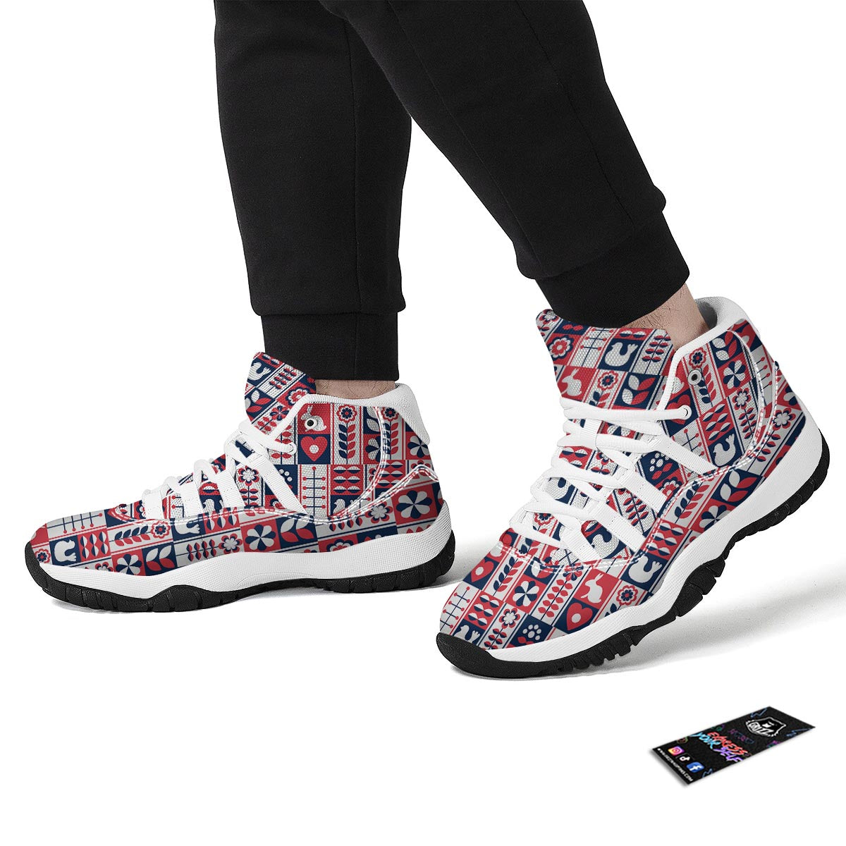 Pattern Print Swedish White Bball Shoes-grizzshop