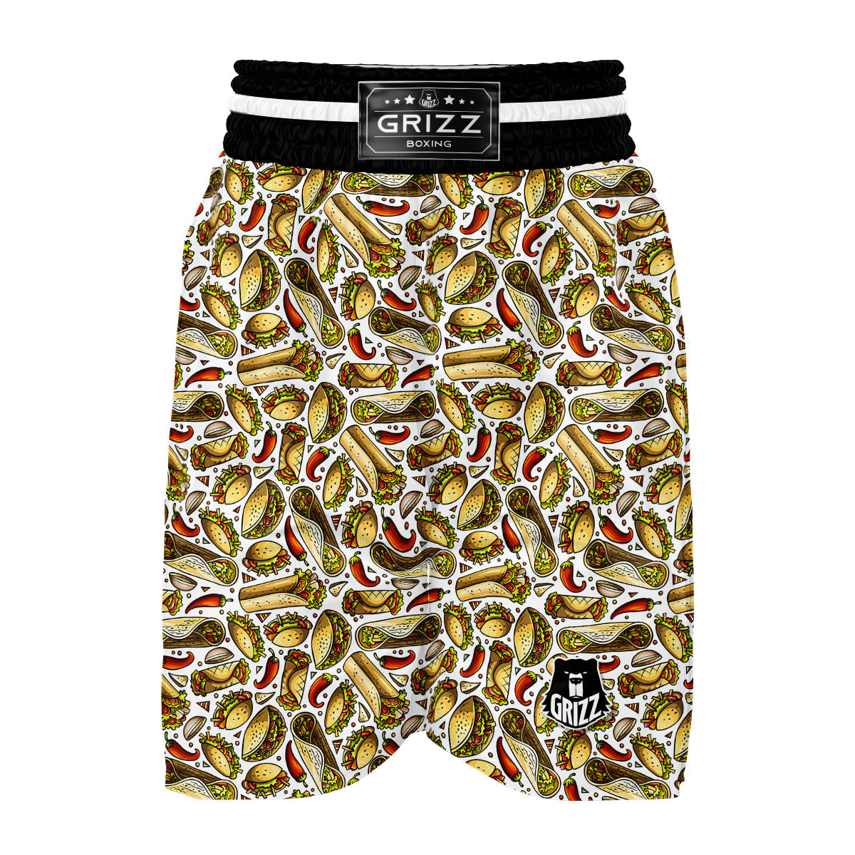 Pattern Print Taco Boxing Shorts-grizzshop