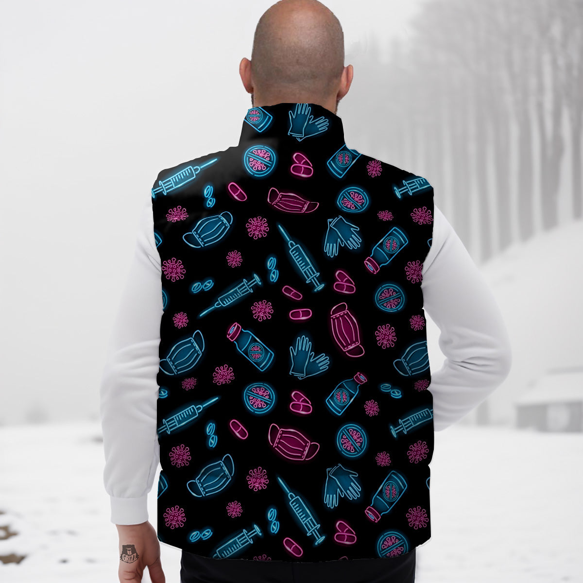 Pattern Print Taco Down Vest-grizzshop