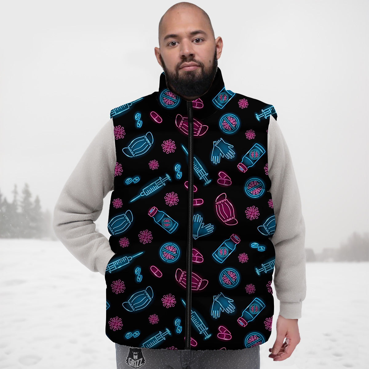 Pattern Print Taco Down Vest-grizzshop