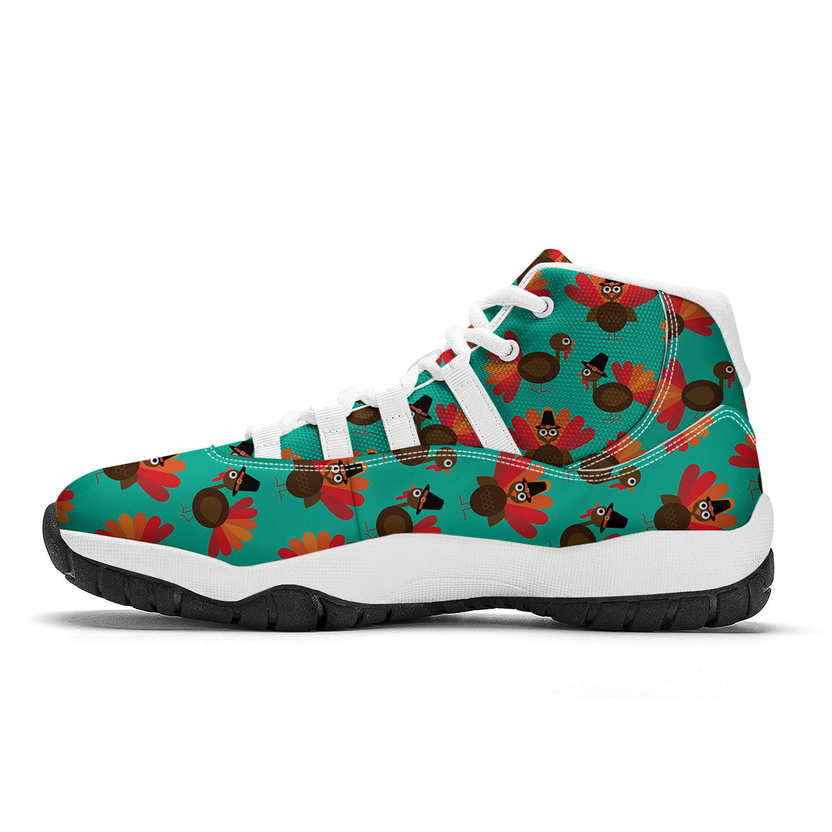 Pattern Print Thankgiving Turkey White Bball Shoes-grizzshop
