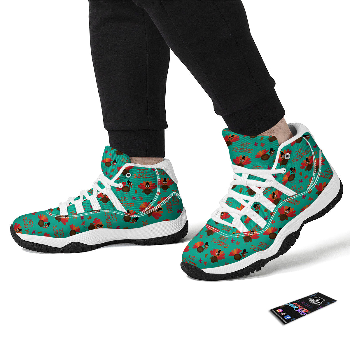 Pattern Print Turkey Thankgiving White Bball Shoes-grizzshop