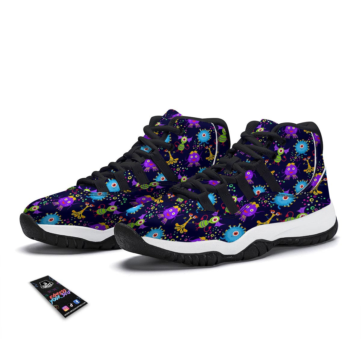 Pattern Print Ufo Alien Black Bball Shoes-grizzshop