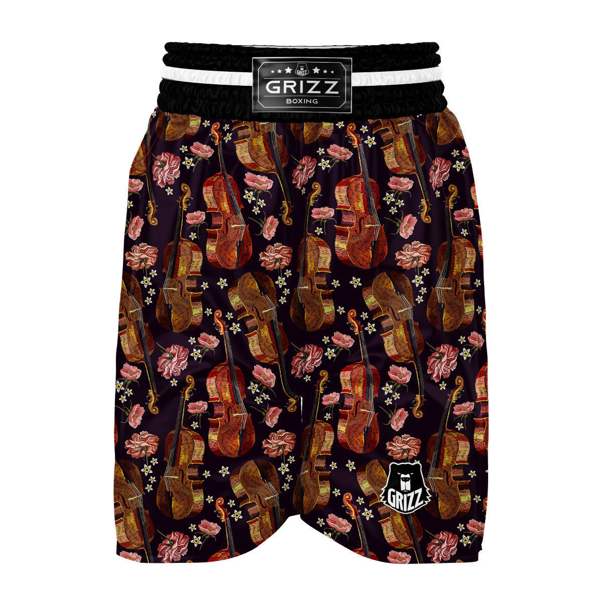 Pattern Print Violin Boxing Shorts-grizzshop