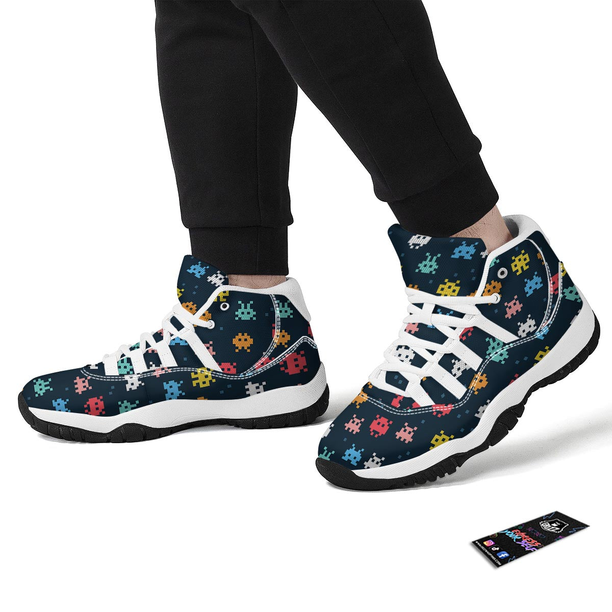 Pattern Print Virus Bacteria White Bball Shoes-grizzshop