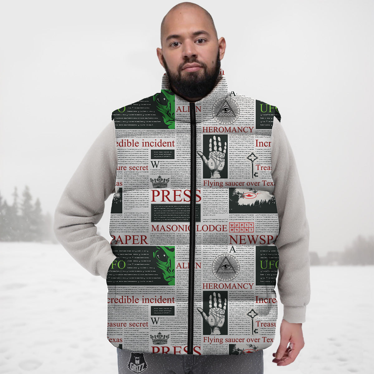Pattern Print Volleyball Down Vest-grizzshop