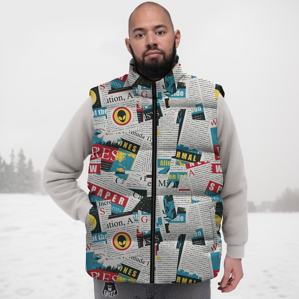 Pattern Print Westie Dog Down Vest-grizzshop