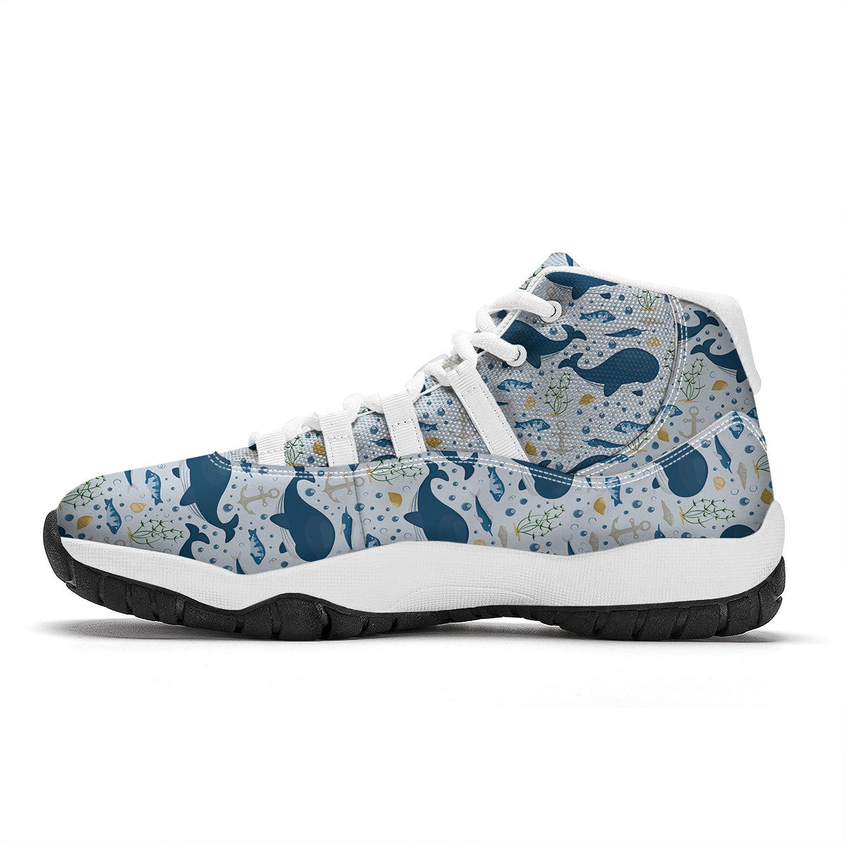 Pattern Print Whale Humpback White Bball Shoes-grizzshop