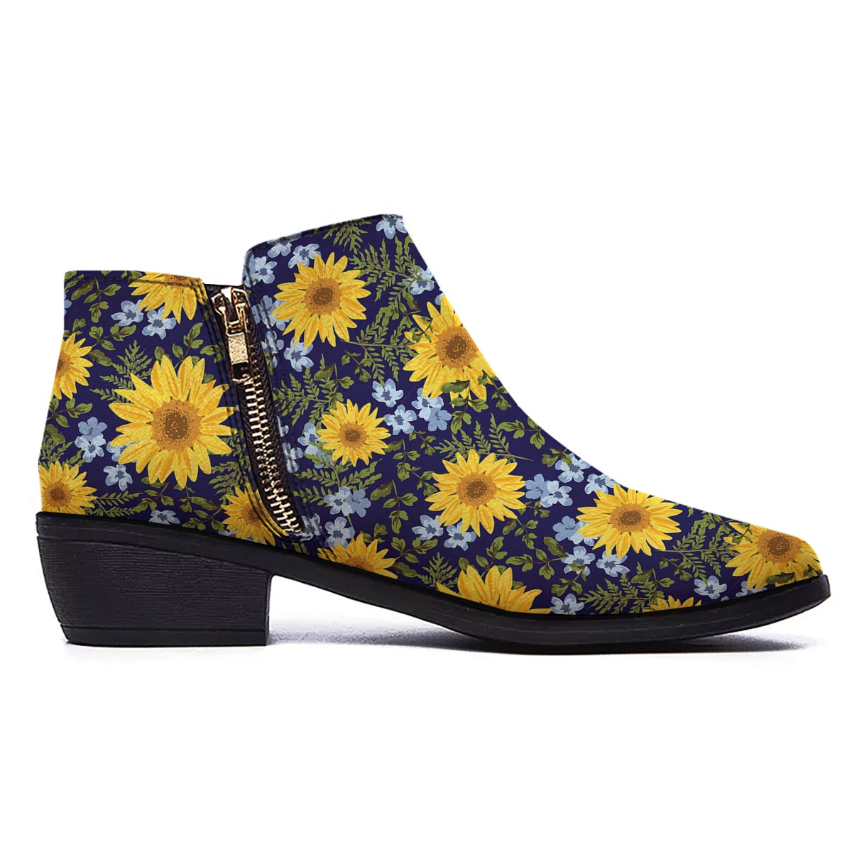 Pattern Sunflower Print Pattern Ankle Boots-grizzshop