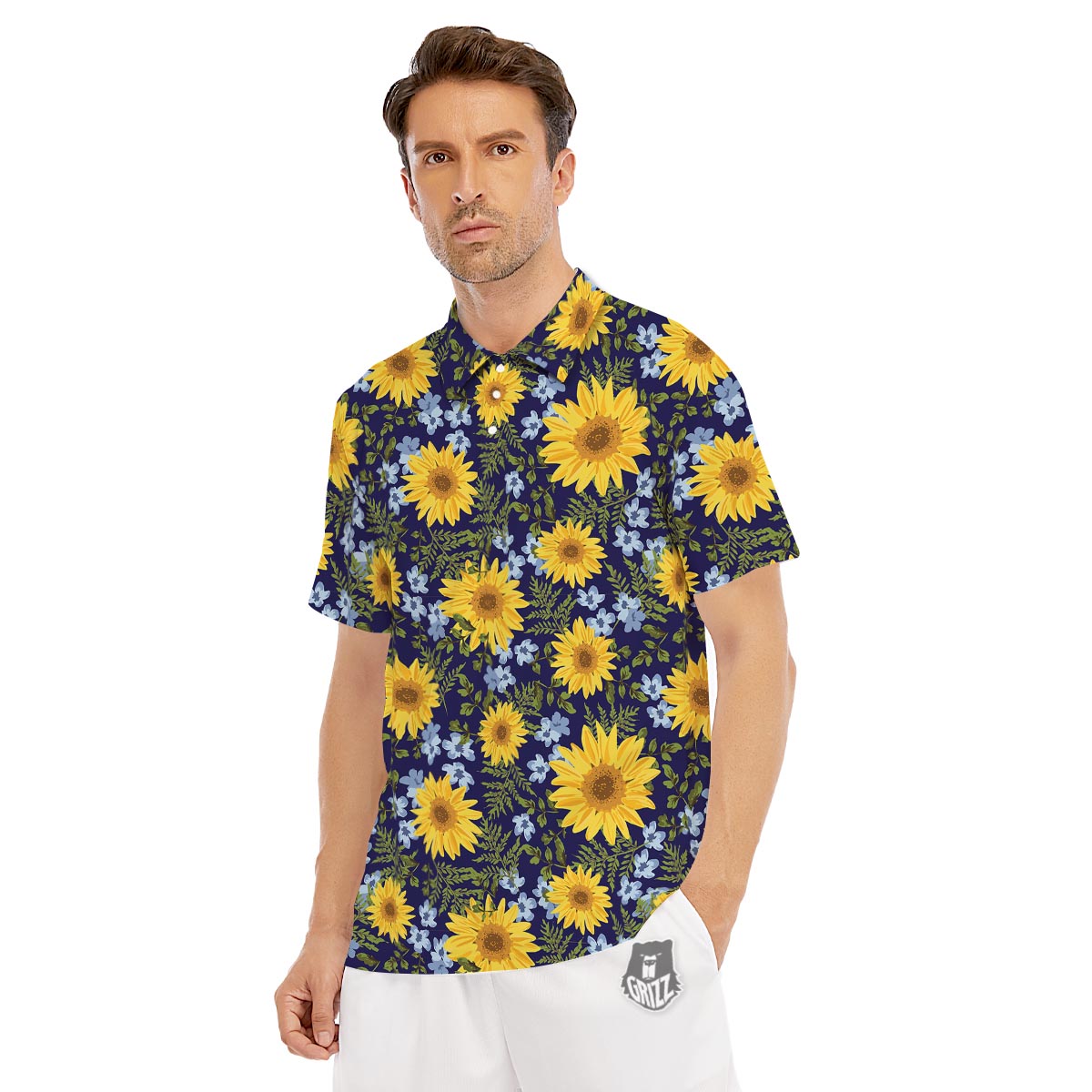 Pattern Sunflower Print Pattern Men's Golf Shirts-grizzshop