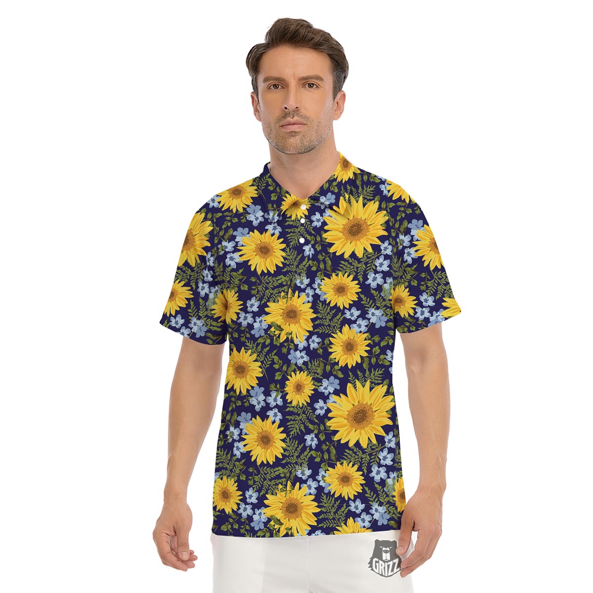 Pattern Sunflower Print Pattern Men's Golf Shirts-grizzshop