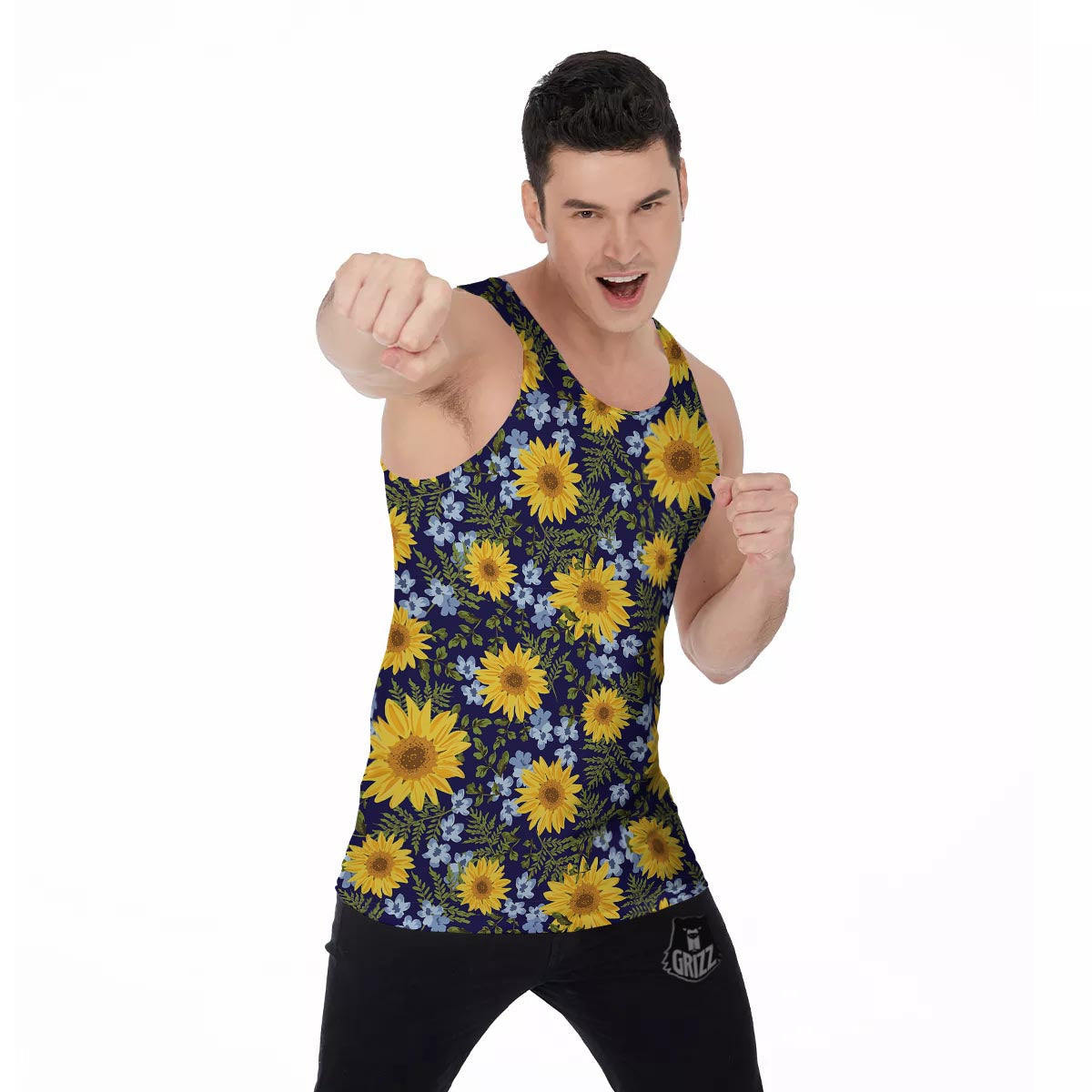 Pattern Sunflower Print Pattern Men's Tank Top-grizzshop